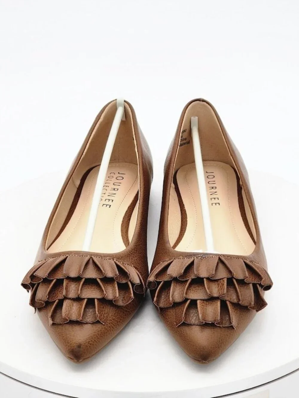 Journee Collection Judy Tan Ruffle Pointed Toe Flats Women's Size 8.5